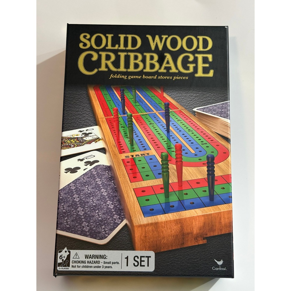 Cardinal Solid Wood Cribbage Folding Board Game Set Complete Cards & Pegs